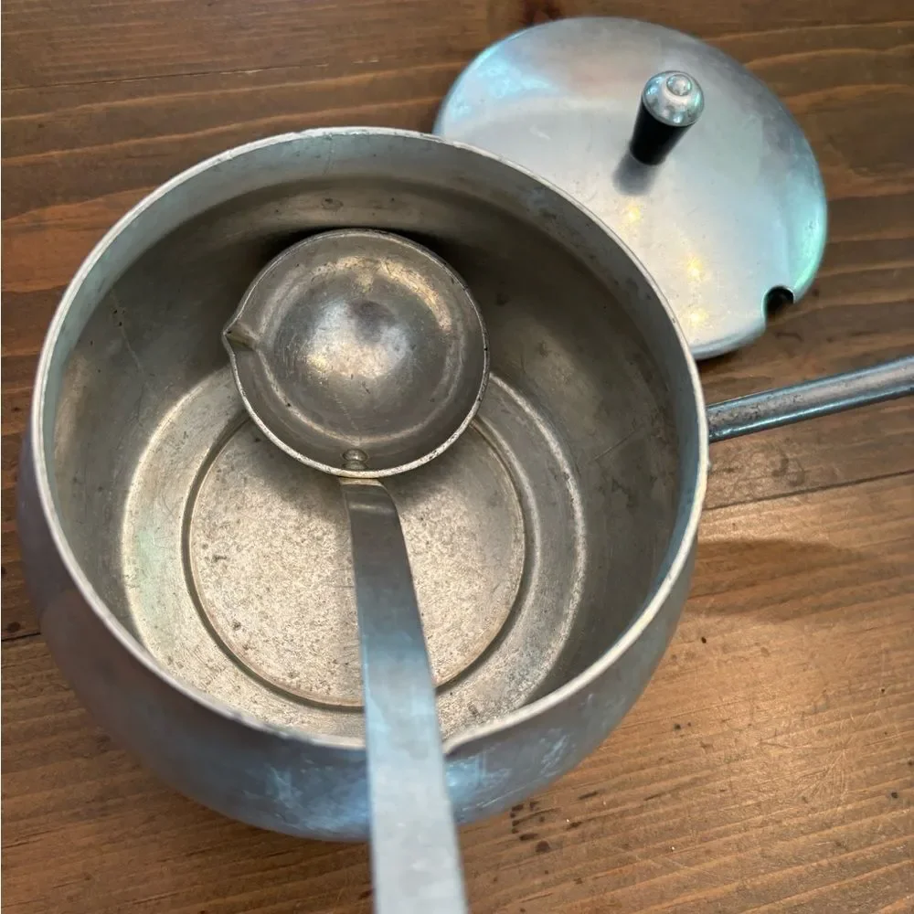 VINTAGE 1960S PURALUM ALUMINUM FONDUE POT GRAVY MILK WARMER MELT CHOCOLATE LADLE